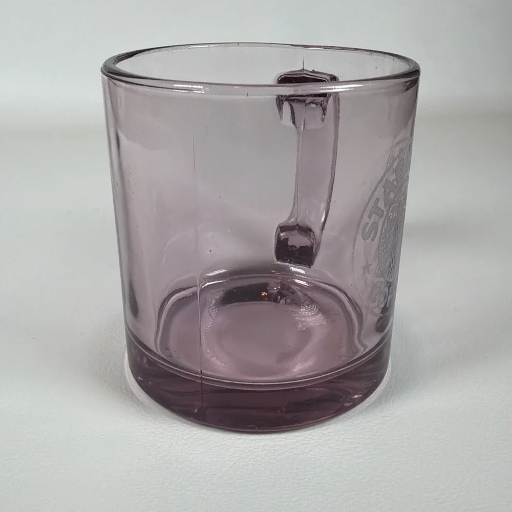 Vintage Starbucks Coffee Mug 1990s Clear Rose Pink Glass Etched Logo Made in USA